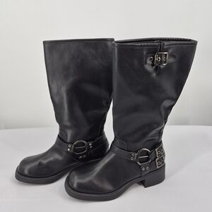 Unbranded Women’s Clalf High Biker Black Boots Size 8.5 Buckled Straps